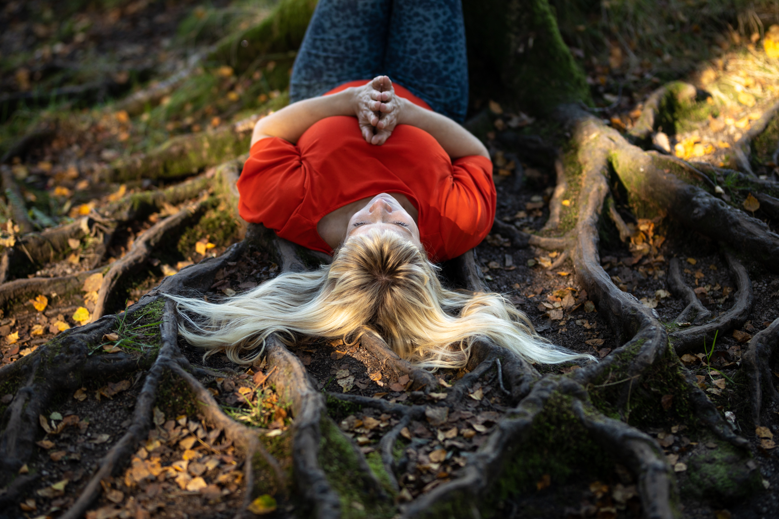Gina among tree roots