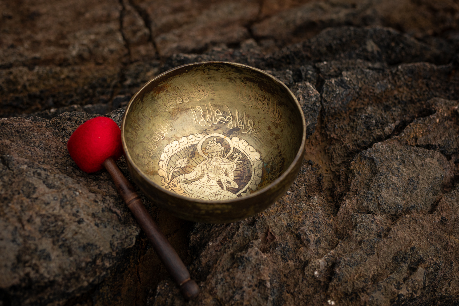 Tibetan singing bowl close up